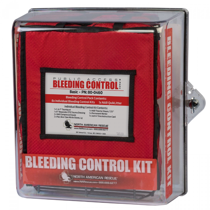 Public Access Bleeding Control Stations - Nylon (8 Pack) - Basic -w/ Clear Polycarbonate Case
