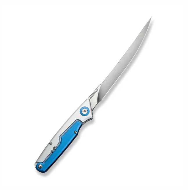 CIVIVI Shawka Folding Fillet Knife - Silver And Blue Aluminum / 5.81" Satin Trailing Point