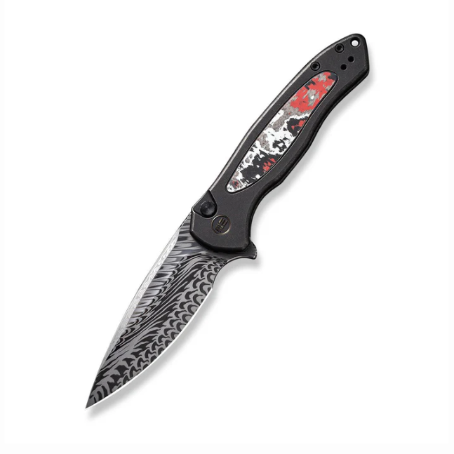 WE Knife Button Lock Kitefin Knife - Black Titanium with Nebula Fat CF Inlay