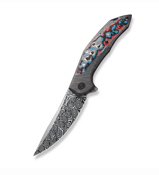 WE Knife Merata Knife - Tiger Stripe Pattern Flamed Titanium with Nebula Fat CF Inlay