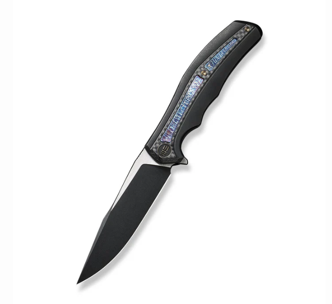 WE Knife Zonda Knife - Black Titanium with Twill CF & Flamed Titanium Inlay