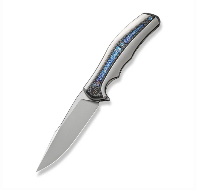 WE Knife Zonda Knife - Gray Titanium with Twill CF & Flamed Titanium Inlay