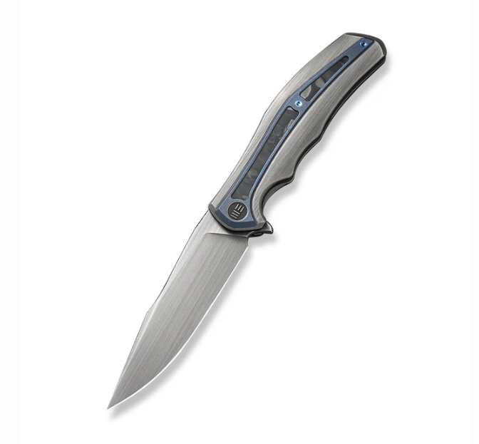 WE Knife Zonda Knife - Gray Hand Rubbed Titanium with Blue Titanium & Marble CF Inlay
