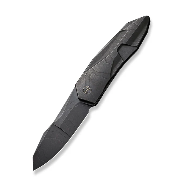 WE Knife Solid Knife - Black Stonewashed with Etching Pattern Titanium Integral