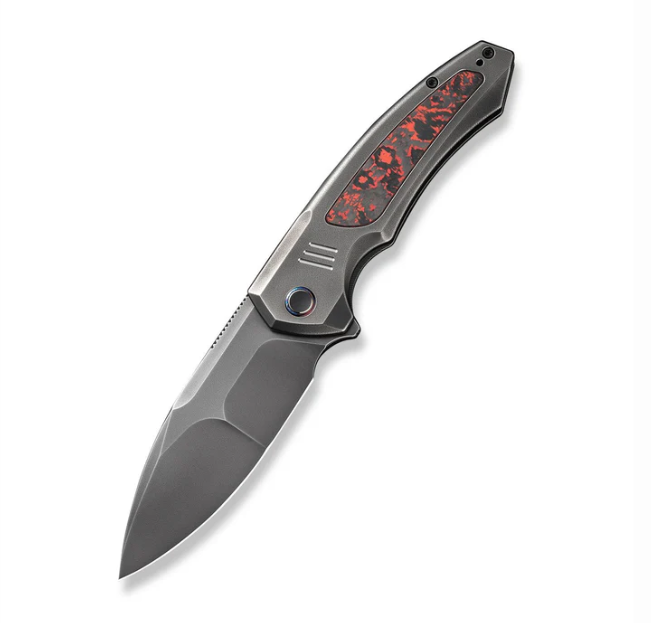 WE Knife Hyperactive Knife - Polished Gray Orange Peel Textured Titanium with Lava Flow Fat CF Inlay