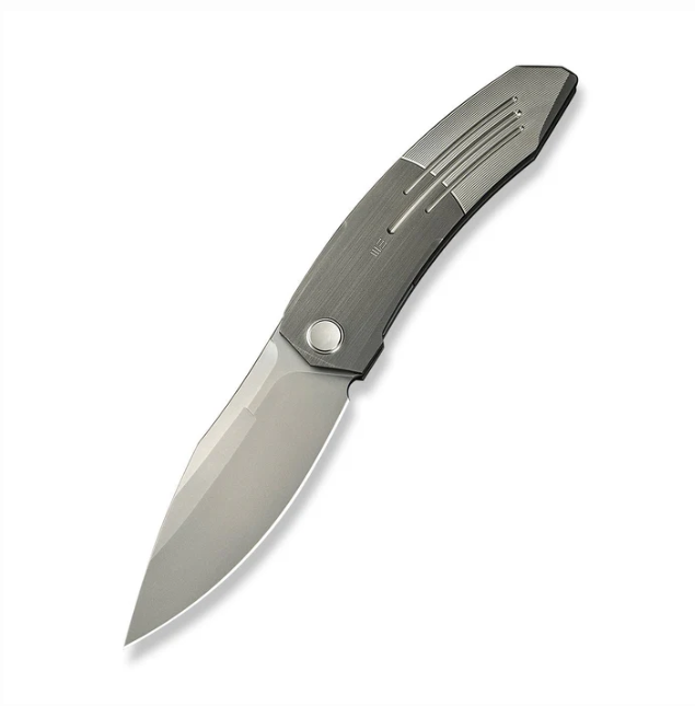 WE Knife Sine Wave Flipper Knife - Gray Hand Rubbed & Satin Titanium / 3.98" Stonewash Drop Point