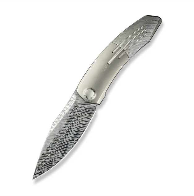 WE Knife Sine Wave Flipper Knife - Polished Bead Blasted & Satin Titanium / 3.98" / Drop Point