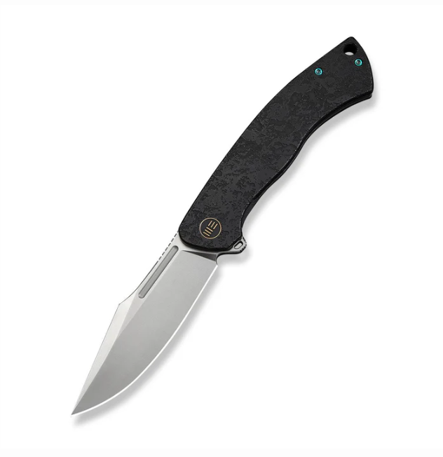 WE Knife Essential Knight Flipper Knife - Black Titanium with Etched Pattern / 3.6" Satin Clip Point