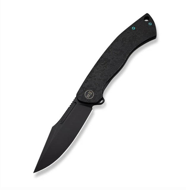 WE Knife Essential Knight Flipper Knife - Black Titanium with Etched Pattern / 3.6"