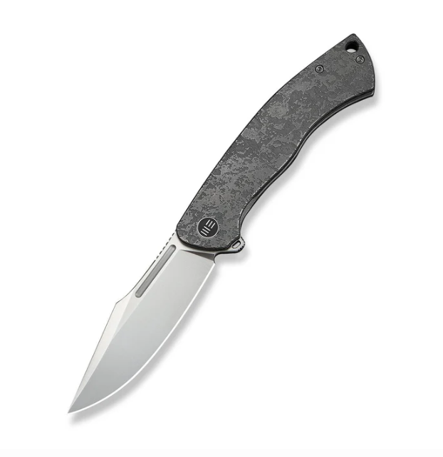 WE Knife Essential Knight Flipper Knife - Gray Titanium with Etched Pattern / 3.6" Satin Clip Point