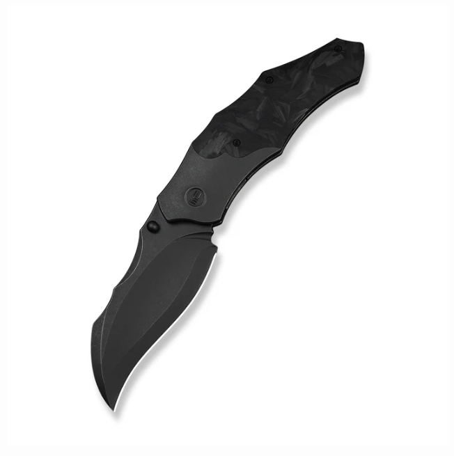 WE Knife Orc Boss Knife - Black Titanium with Shredded CF Inlay / 3.82" Black Stonewash Hawkbill