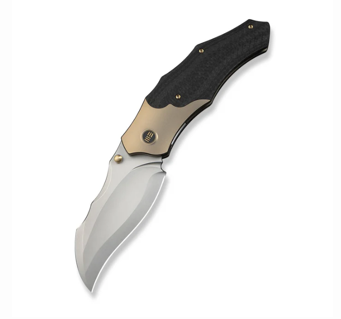 WE Knife Orc Boss Knife - Champagne Titanium with Twill CF Inlay / 3.82" Stonewash Hawkbill