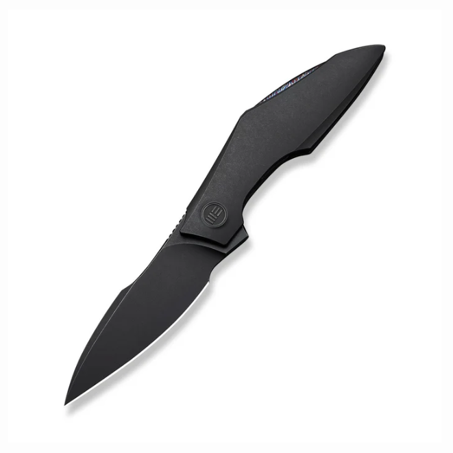 WE Knife Krait Snake Flipper Knife - Black Titanium / 3.34" Black Stonewash Recurve Tip Harpoon