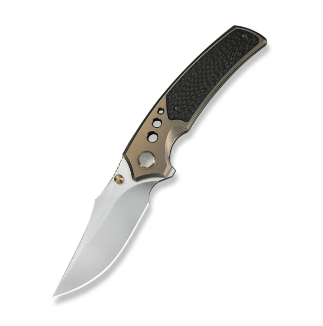 WE Knife Skynix Flipper Knife - Champagne Titanium with Twill CF Inlay / 3.7" Satin Clip Point