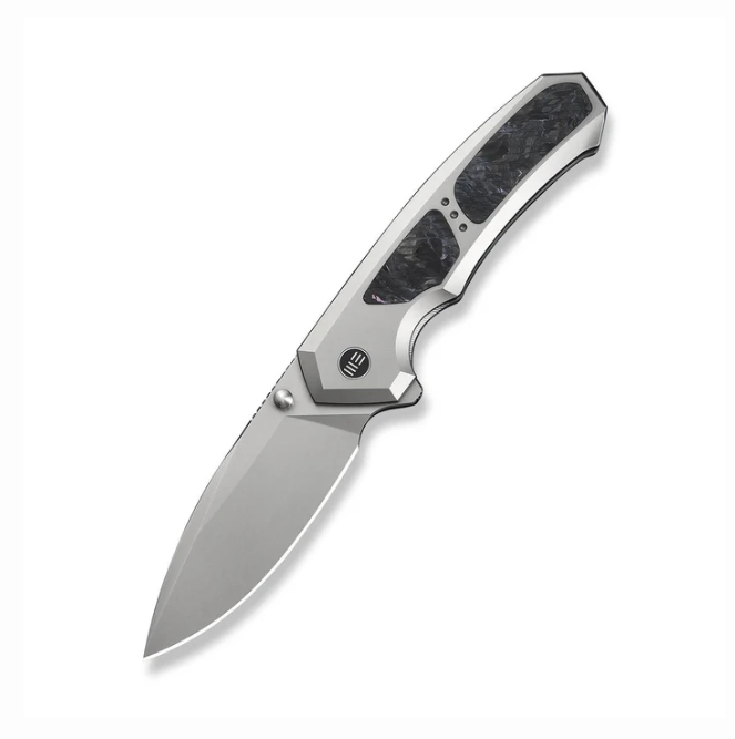 WE Knife Corwyn Flipper Knife - Gray Titanium with Black & Pink CF Inlay / 3.7" Stonewash Drop Point