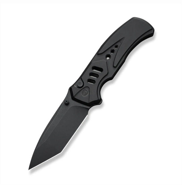 WE Knife Zentron Flipper Knife - Black Titanium / 3.48" Black Stonewash Tanto
