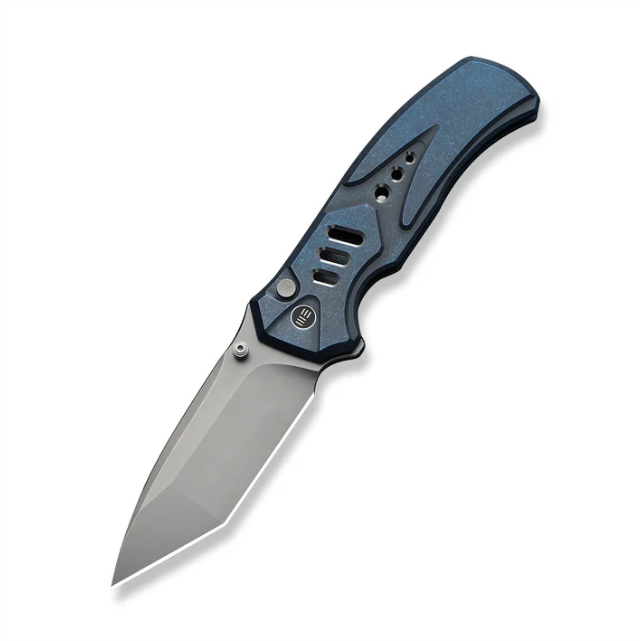 WE Knife Zentron Flipper Knife - Blue Titanium / 3.48" Stonewash Tanto